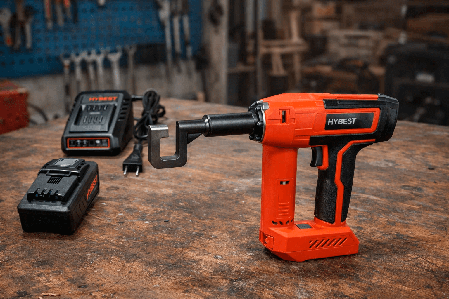 Аккумуляторный просекатель Hybest DCBRT80 стоит на столе