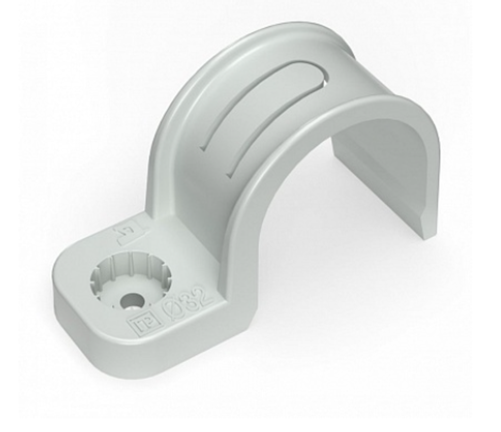 Крепеж-скоба пластиковая односторонняя для прямого монтажа серая в п/э д32 (25шт/уп) Промрукав