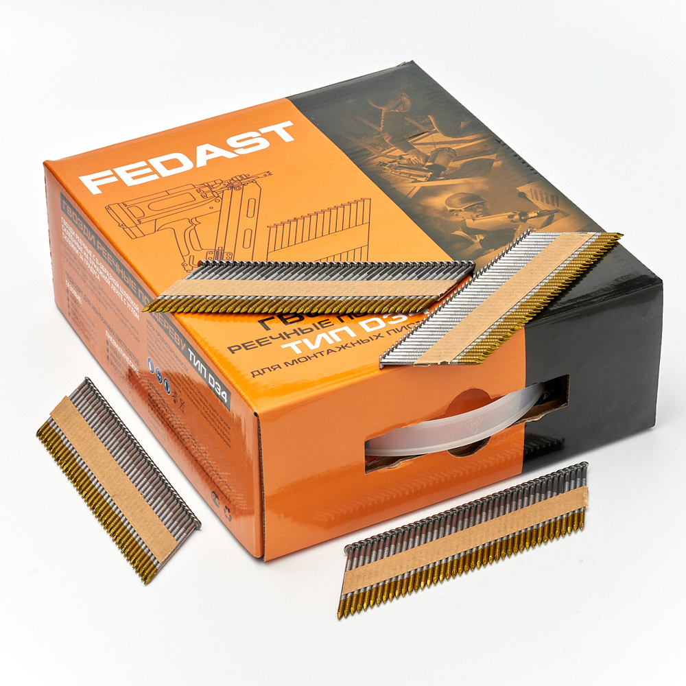 Реечные гвозди по дереву тип D34 (2,87х50, RIBrt кольц.накат., 3000 шт/уп) FEDAST