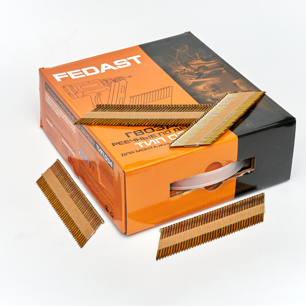 Реечные гвозди по дереву тип D34 (2,87х63, RIEG гальв. кольц. накат., 3000 шт/уп) FEDAST