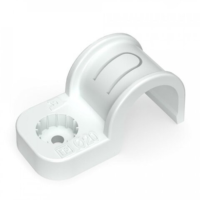 Крепеж-скоба пластиковая односторонняя для прямого монтажа белая в п/э д20 (50шт/уп) Промрукав