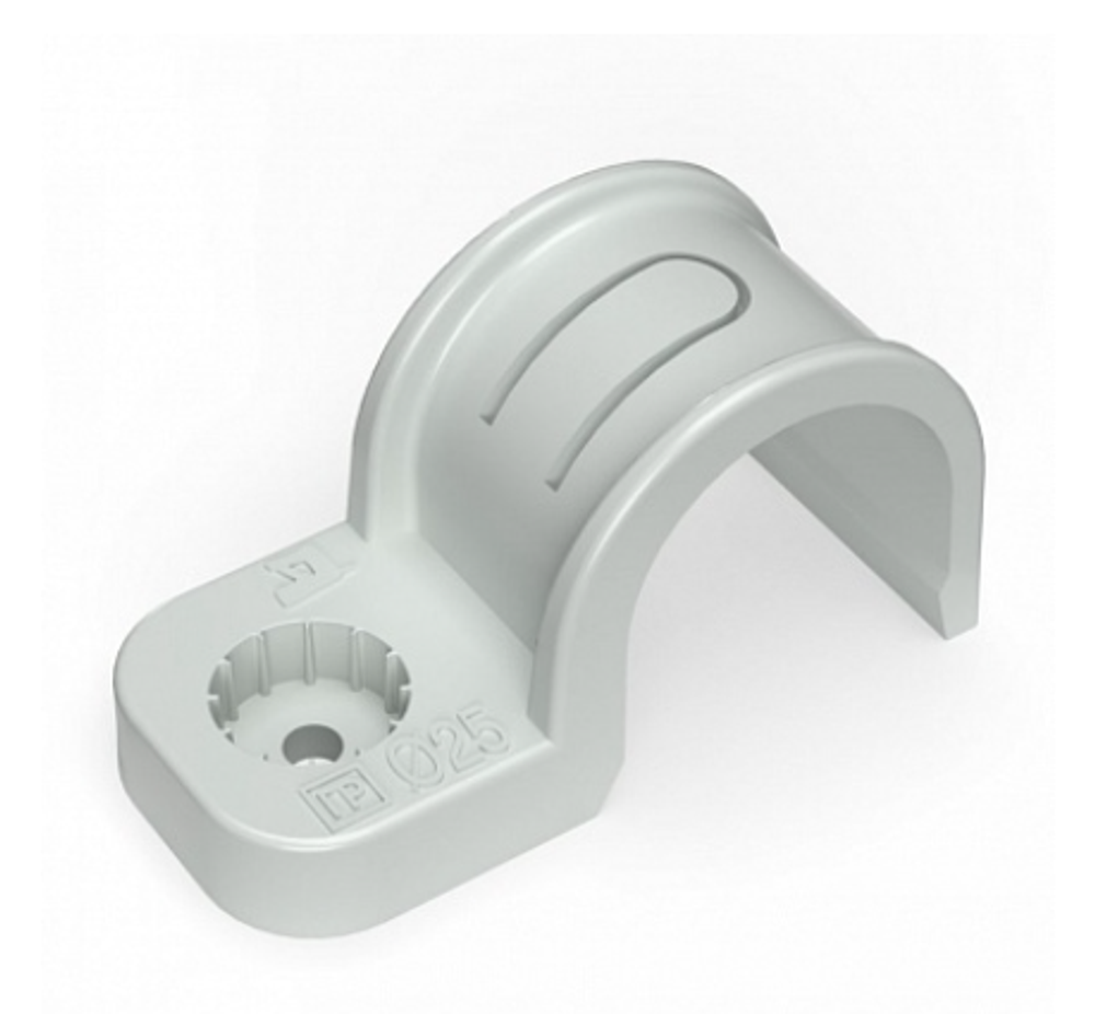 Крепеж-скоба пластиковая односторонняя для прямого монтажа серая в п/э д25 (50шт/уп) Промрукав