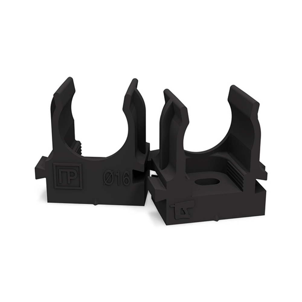 Крепеж-клипса для труб для монтажного пистолета черная в п/э д16 (100шт/уп) Промрукав