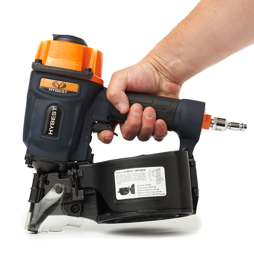 Пистолет гвоздезабивной для строительства HYBEST HPCN55 (пневматический, гвозди CNW)