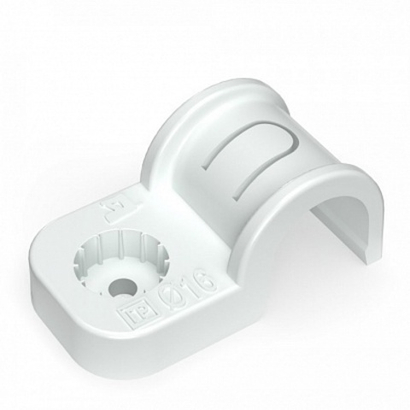 Крепеж-скоба пластиковая односторонняя для прямого монтажа белая в п/э д16 (50шт/уп) Промрукав