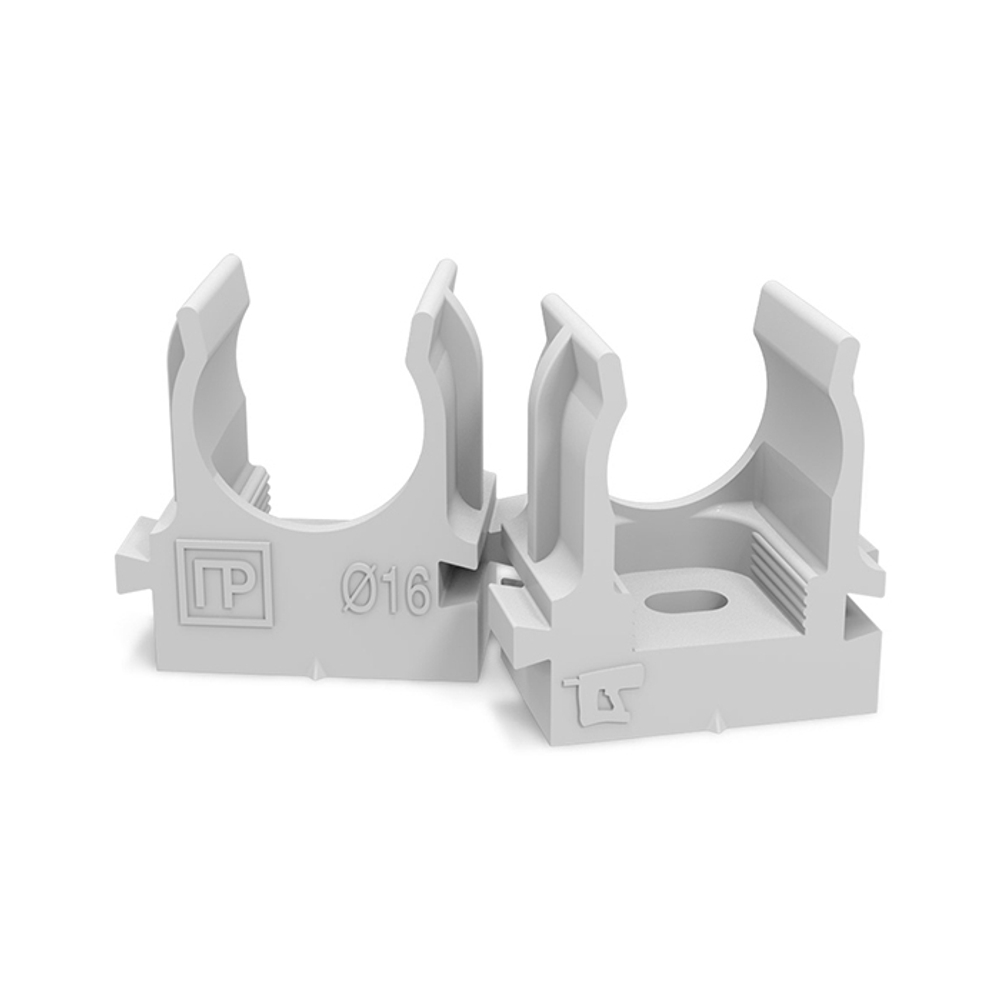 Крепеж-клипса для труб для монтажного пистолета серая в п/э д16 (100шт/уп) Промрукав