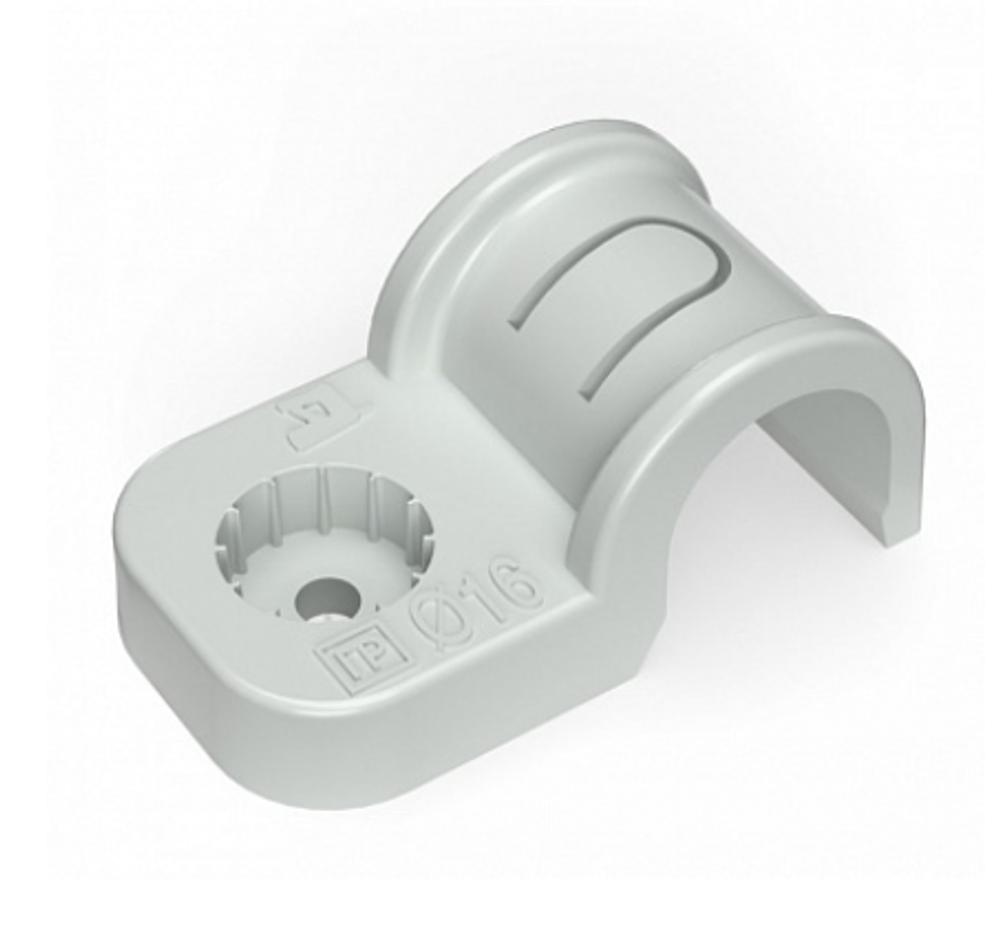 Крепеж-скоба пластиковая односторонняя для прямого монтажа серая в п/э д16 (50шт/уп) Промрукав