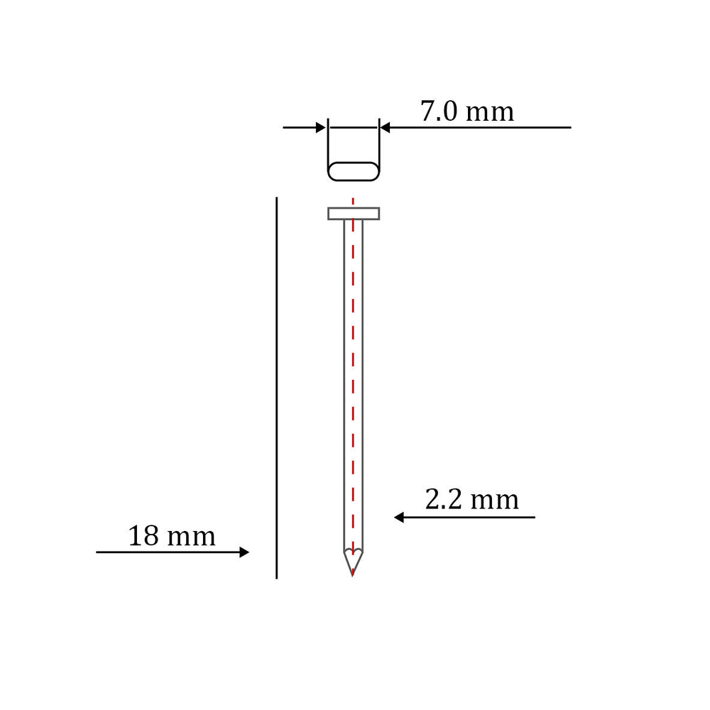 Гвоздь по бетону тип ST/TN для пневмо пистолета (18 мм, тип 14ga, 1000 шт/уп)